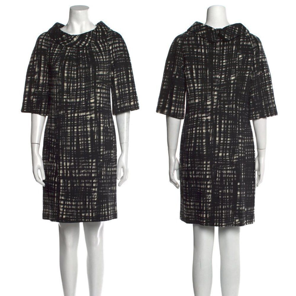 Michael Kors Mock Neck 100% Wool Printed Mini Dress Black Women's 4 NEW